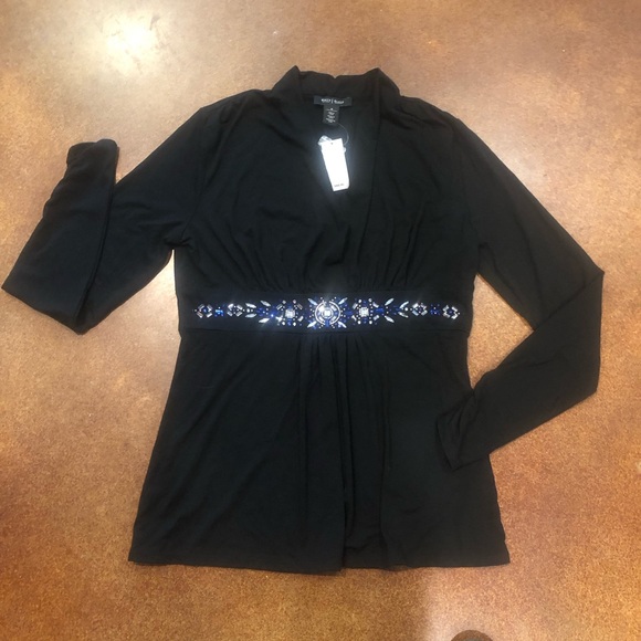 White House Black Market Tops - White House Black Market Black Long Sleeve Embellished Waist Blouse